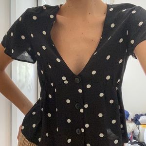 Polka dotted button down blouse